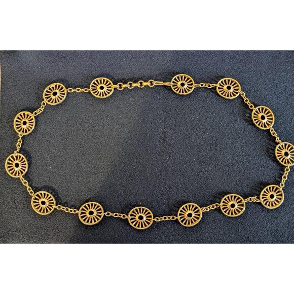 Vintage Necklace Womens 17 Inch Gold Tone Circle Hook Closure Statement Elegant - Picture 3 of 11